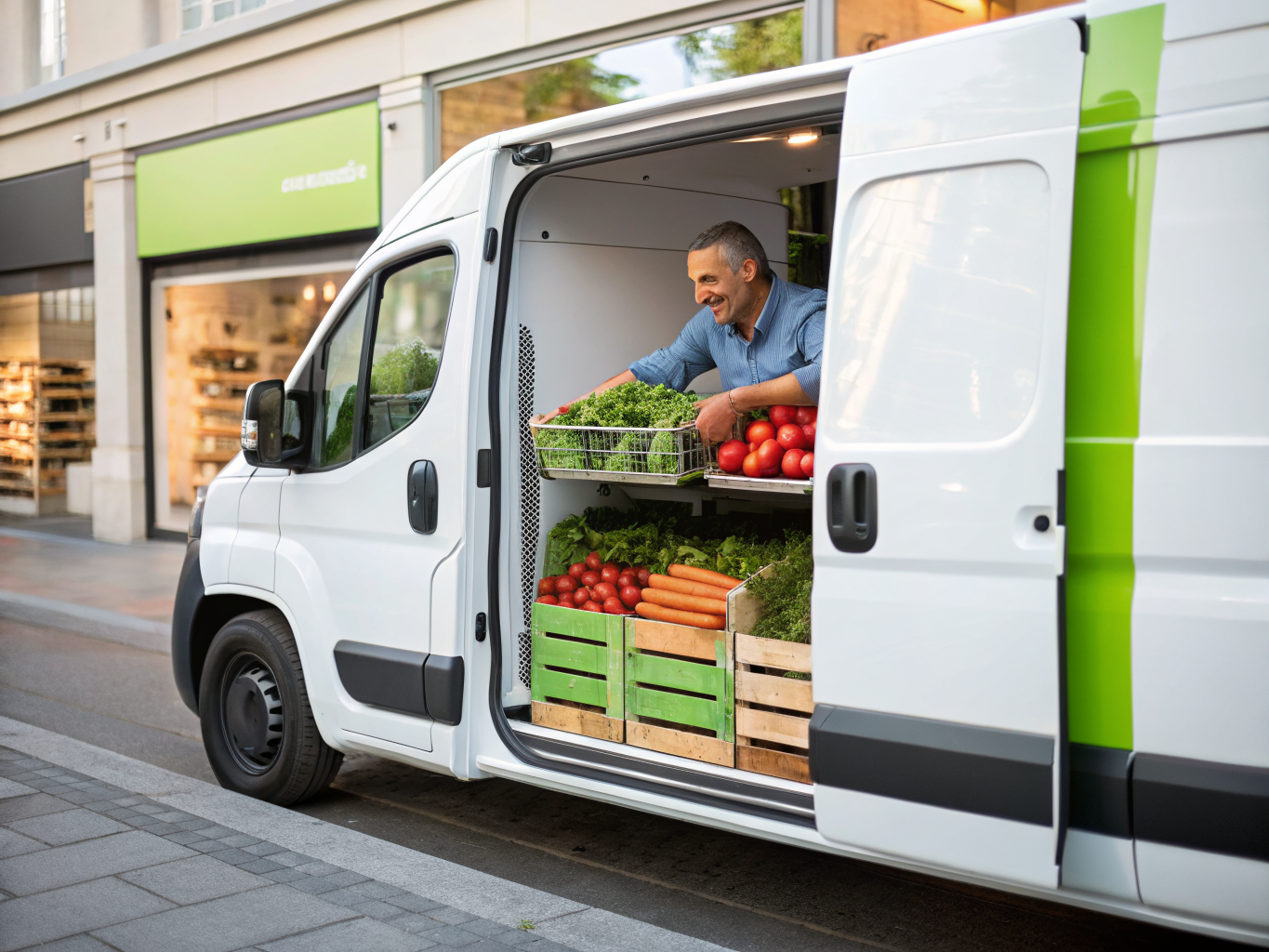 Customer smiling while receiving chilled grocery pre-order at community drop location